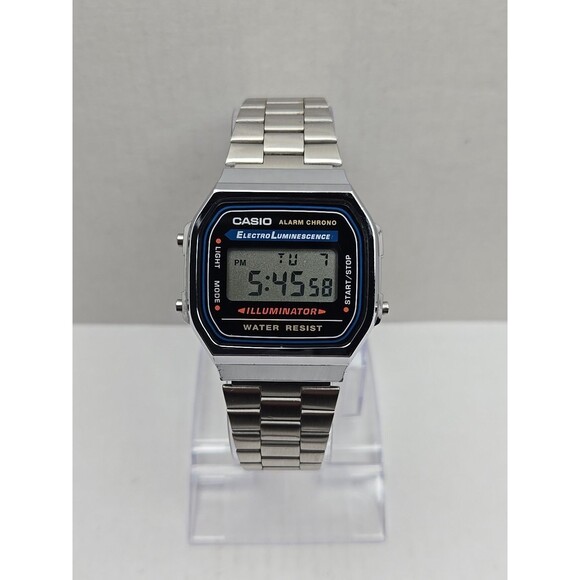Casio 3298 A168 Illuminator Alarm Chrono Watch Steel Band New Battery Retro - Picture 1 of 11